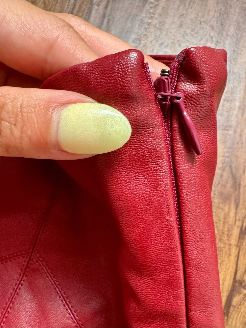 Faux Leather Mini Skirt in Deep Red, Size Medium